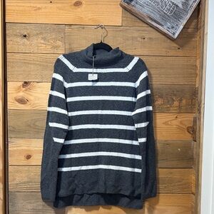 a new day Women's Turtleneck Sweater - Gray and White Stripes